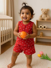 Little Angels Little Angels Scoop Neck Cotton Red Sleeveless Printed Top with Bloomer Set For Baby Girls Co-ords Peekaboo Play Top & Bloomer Set